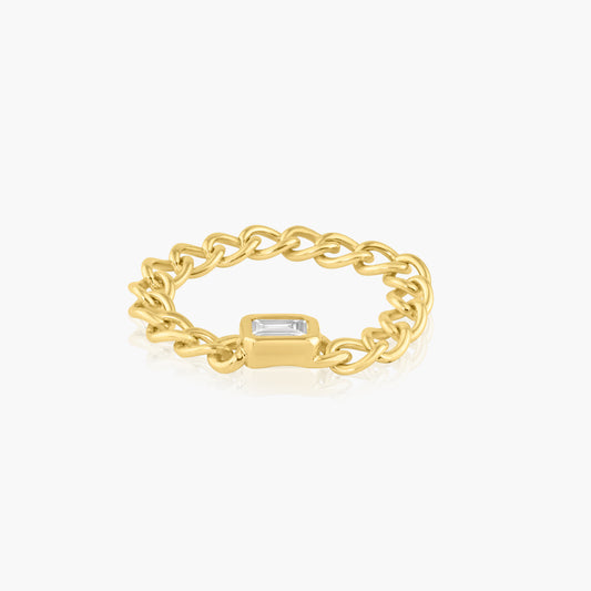 14K Yellow Gold Emerald Cut Bezel Chain Link Ring-R60607704