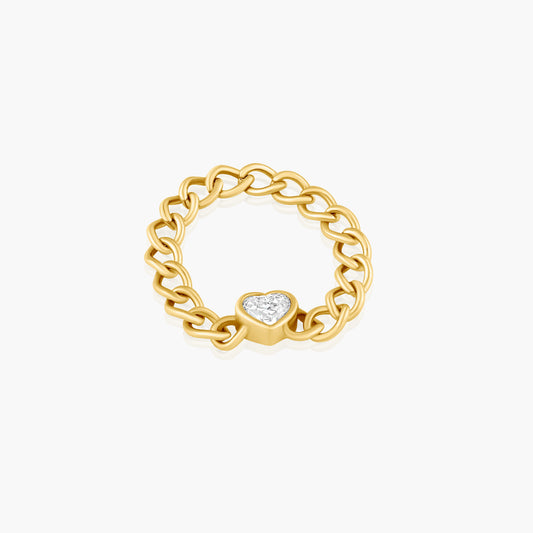 14K Yellow Gold Heart Diamond Chain Link Ring-R60607705