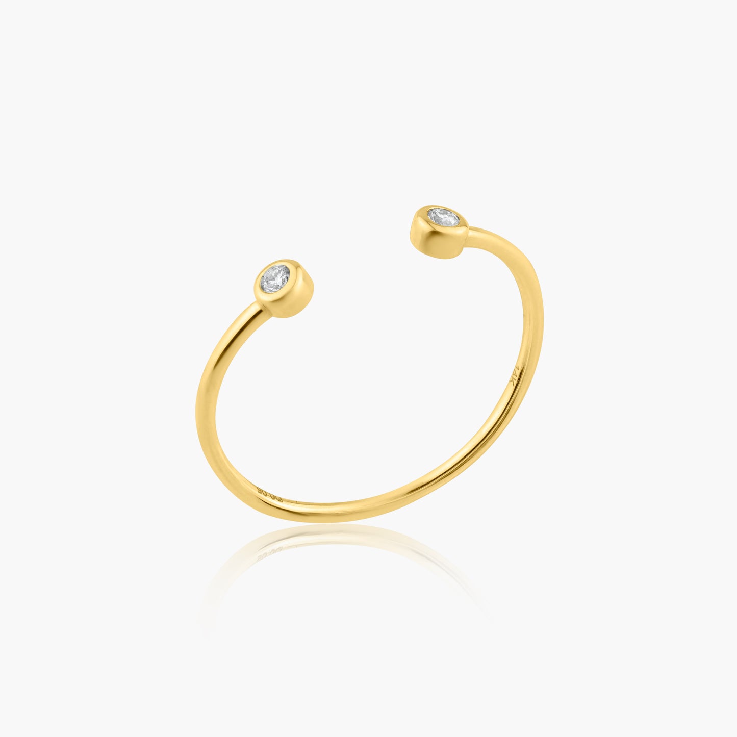 14K Yellow Gold Dainty Double Diamond Open Ring - R606079