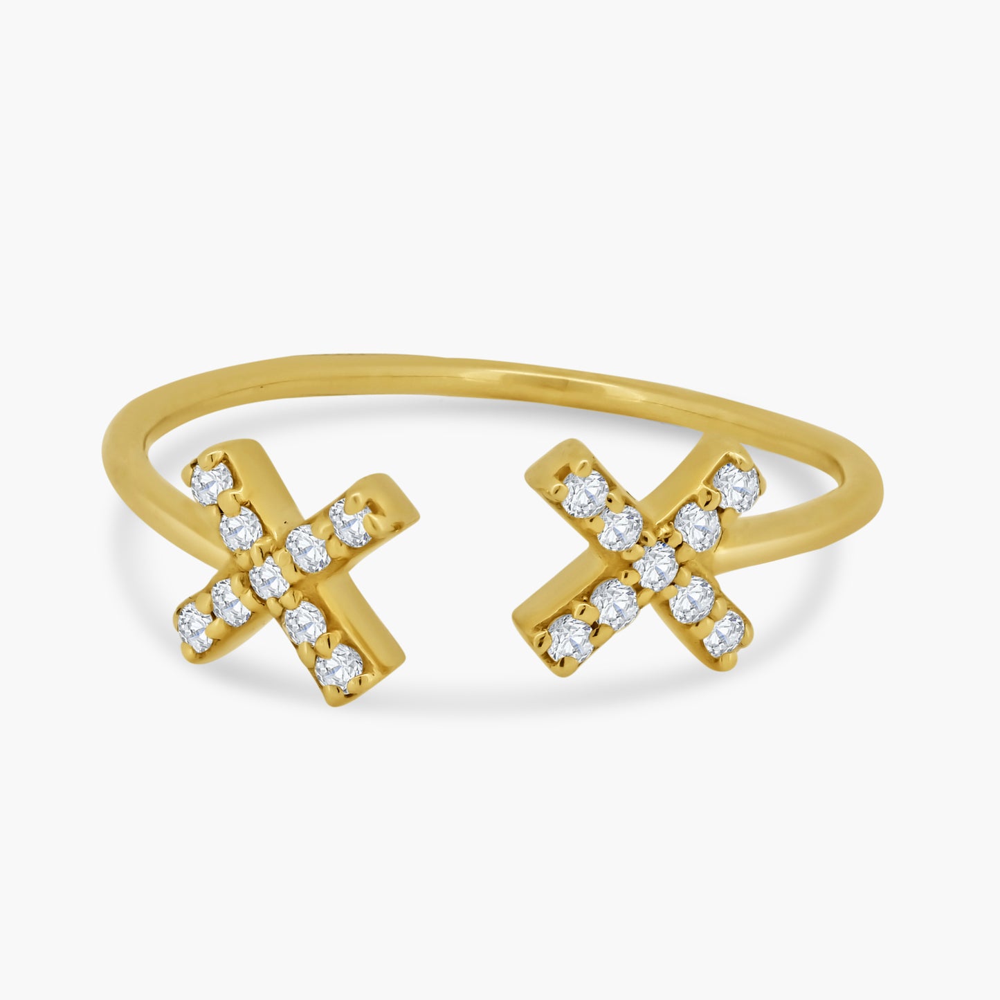 14K Yellow Gold Double X Open Ring - R606104