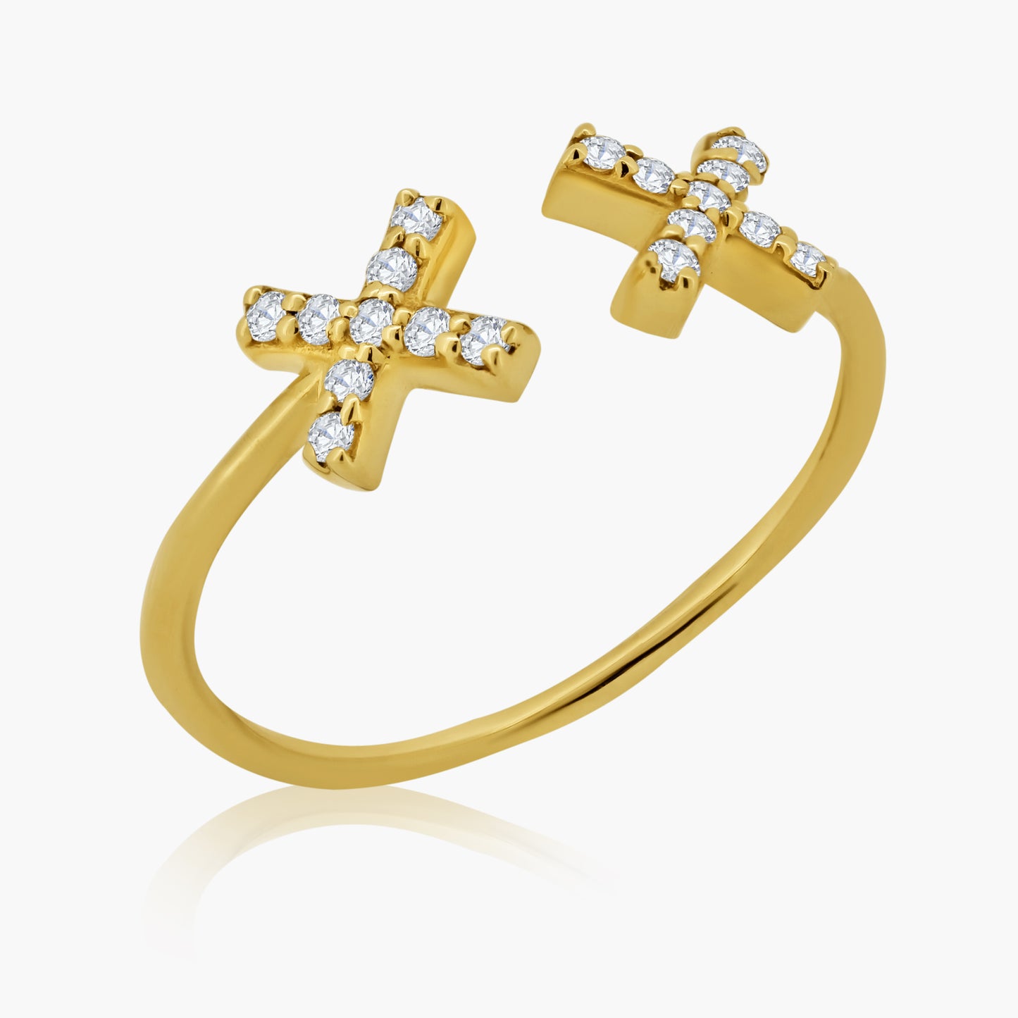 14K Yellow Gold Double X Open Ring - R606104