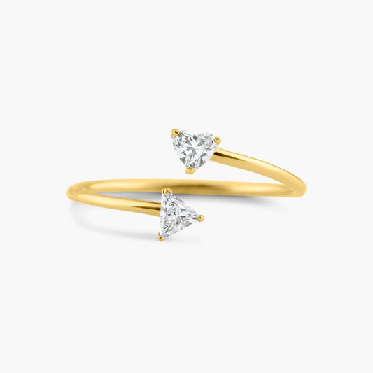 14K Yellow Gold Dainty Double Diamond Wrap Ring - R606116