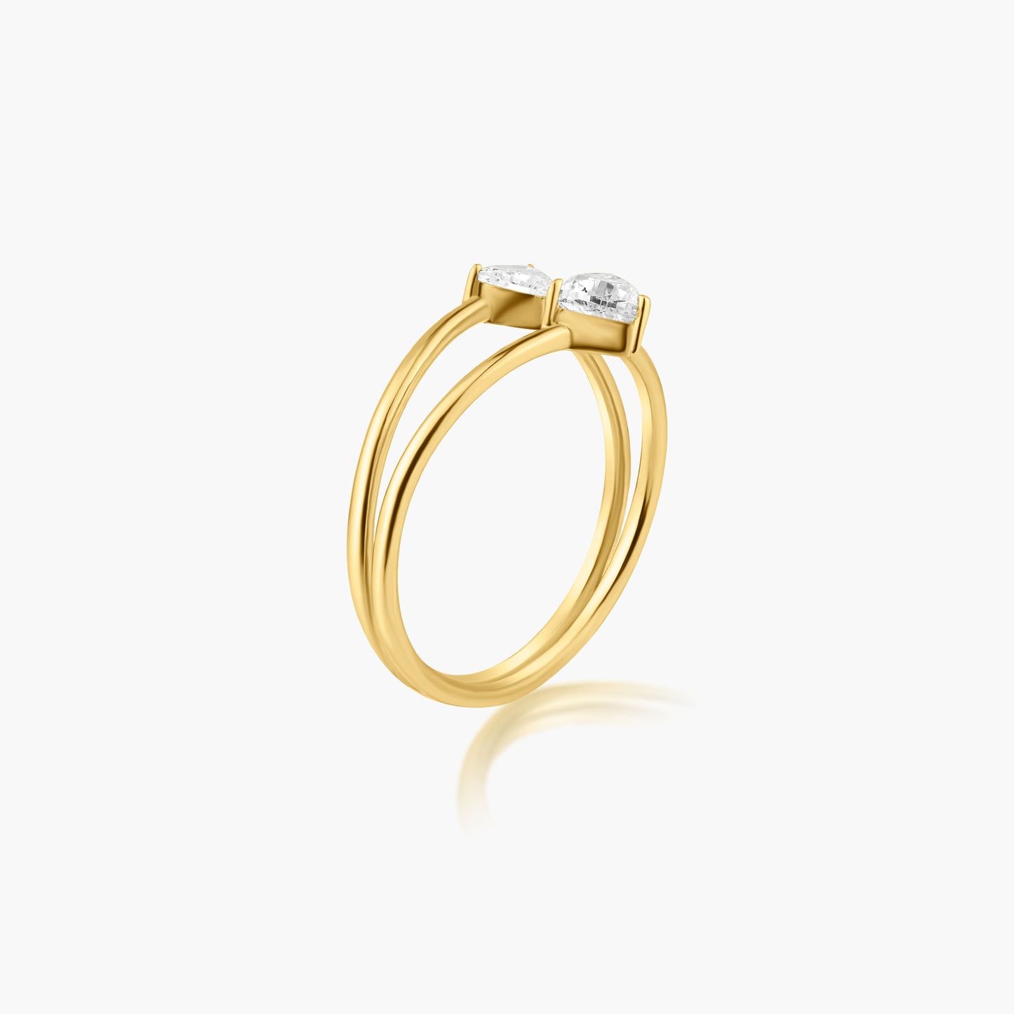 14K Yellow Gold Dainty Double Diamond Ring - R606125