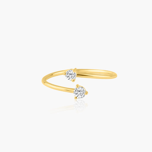 14K Yellow Gold Dainty Double Diamond Wrap Ring - R606147