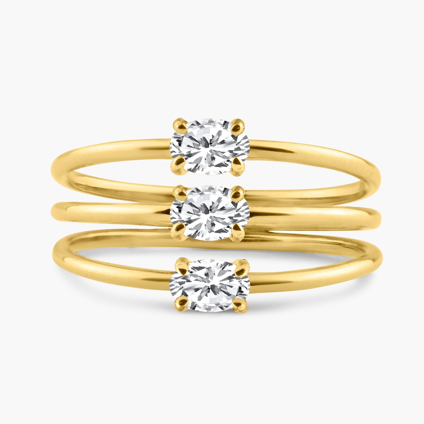 14K Yellow Gold Dainty Three Row Ring  - R60648909