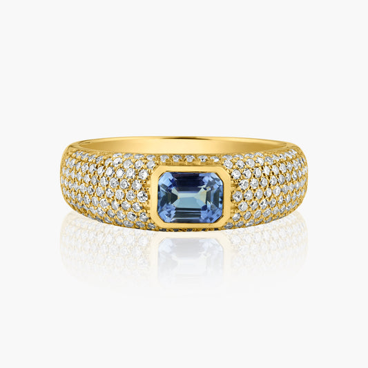 14K Yellow Gold Center Blue Sapphire Band  - R606225