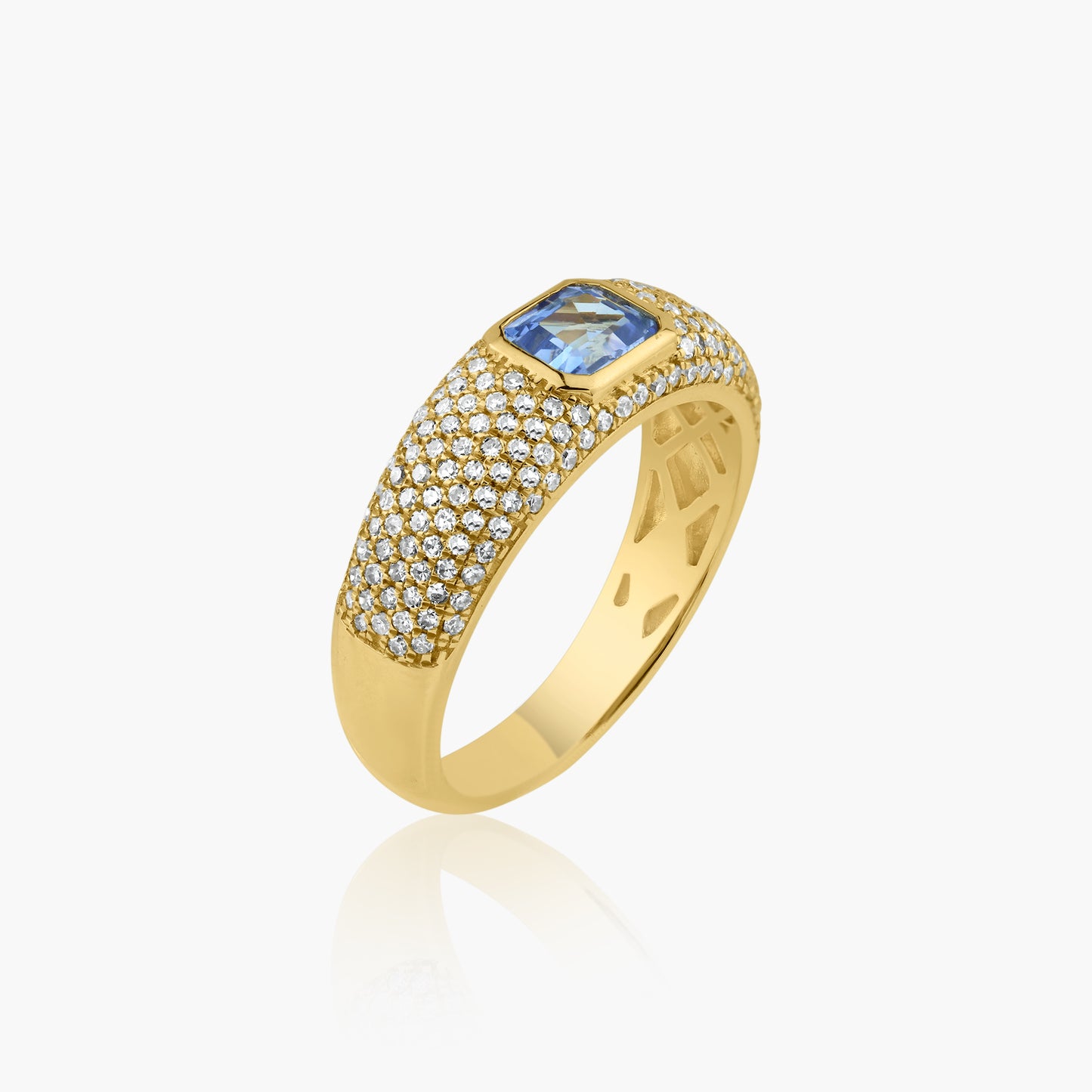 14K Yellow Gold Center Blue Sapphire Band  - R606225