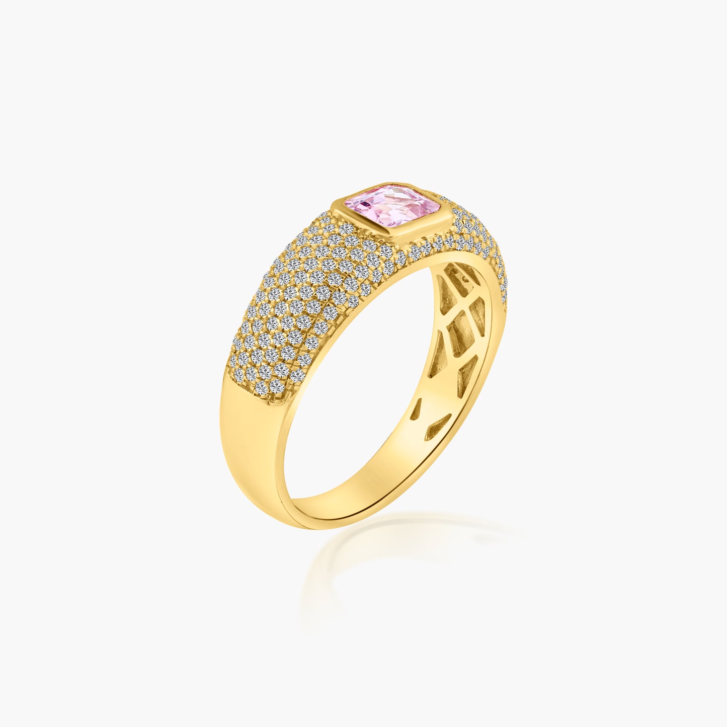 14K Yellow Gold Center Pink Sapphire Band  - R606225