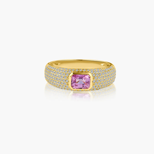 14K Yellow Gold Center Pink Sapphire Band  - R606225