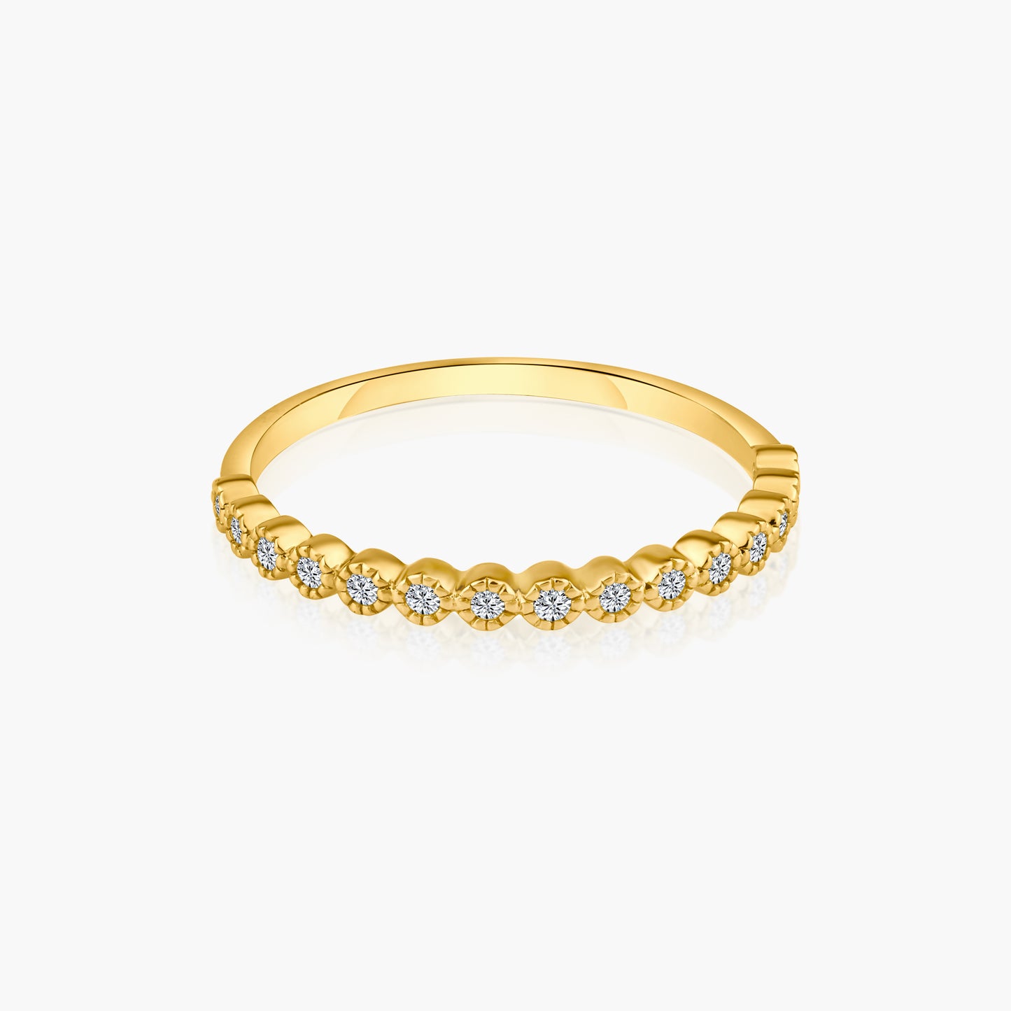 14K Yellow Gold Dainty Round Diamond Band - R606239