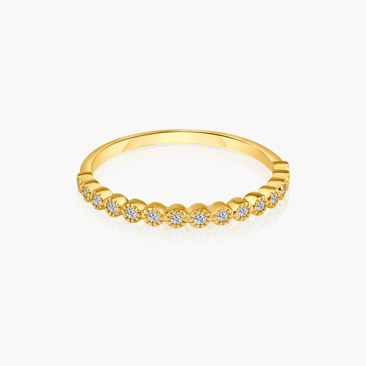 14K Yellow Gold Dainty Round Diamond Band - R606239