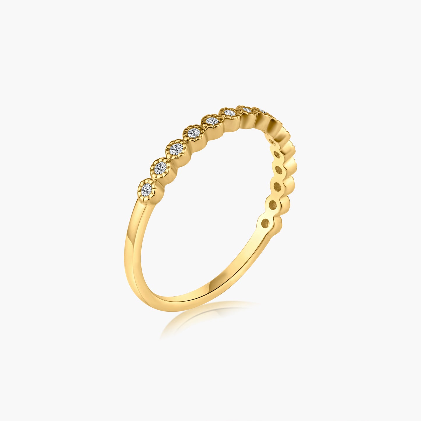 14K Yellow Gold Dainty Round Diamond Band - R606239