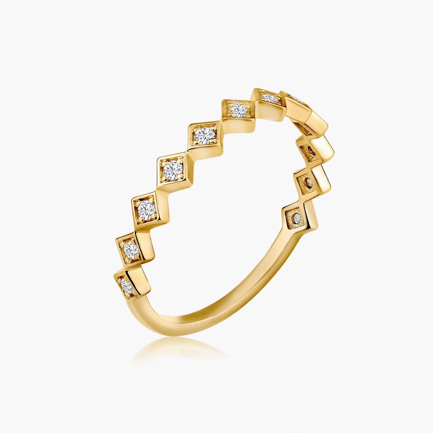 14K Yellow Gold Dainty Round Diamond Band - R606241