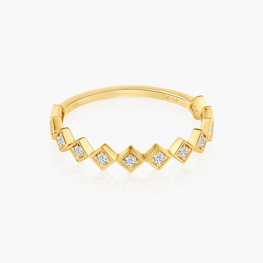 14K Yellow Gold Dainty Round Diamond Band - R606241