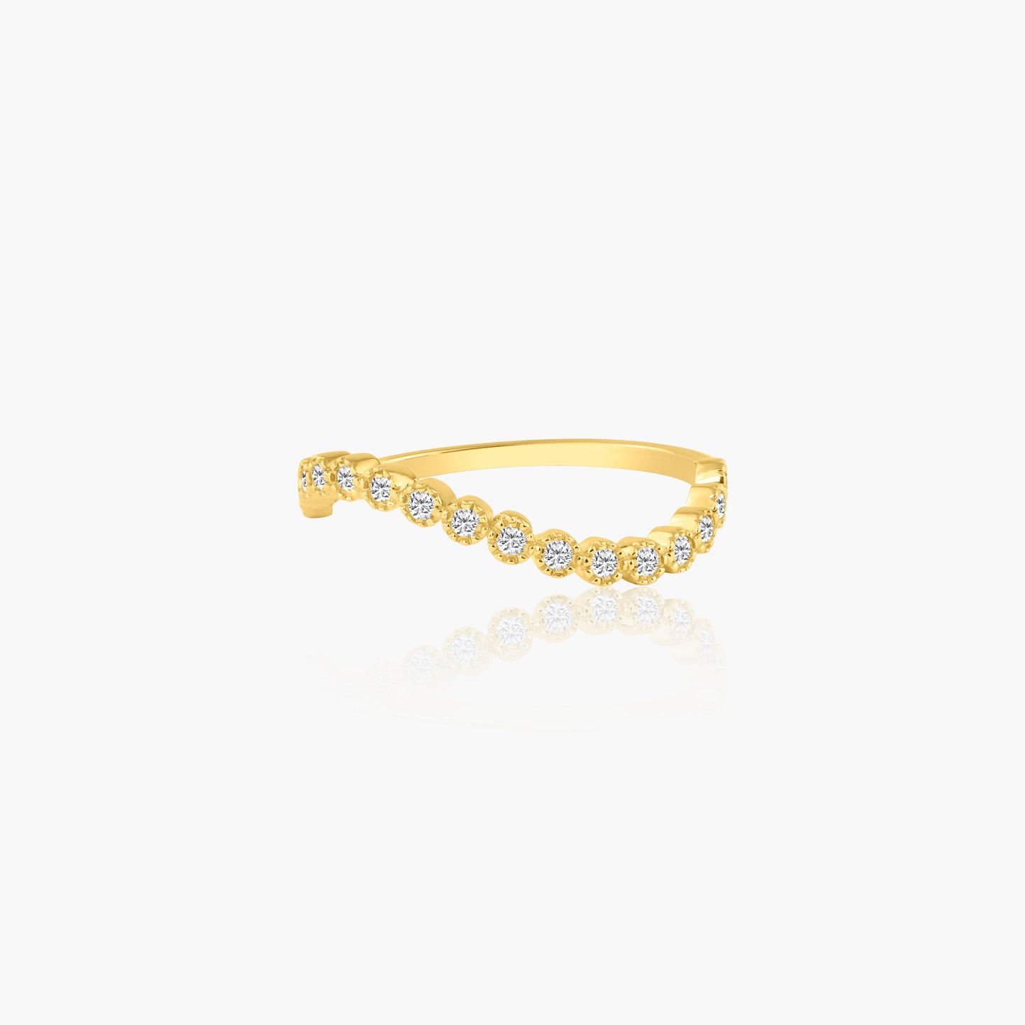 14K Yellow Gold Round Diamond Curved Ring - R606243