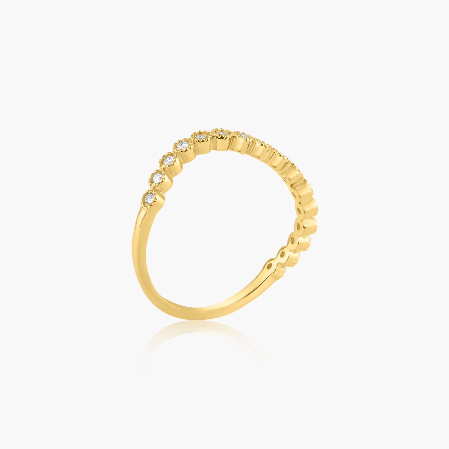 14K Yellow Gold Round Diamond Curved Ring - R606243