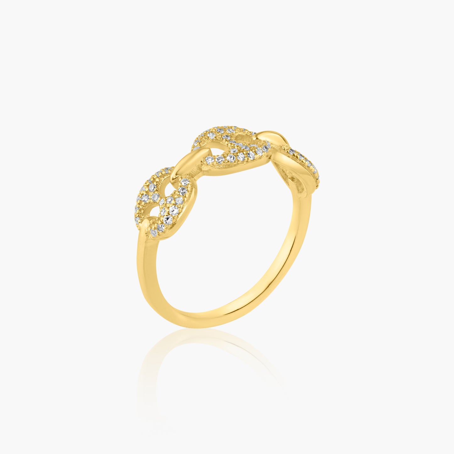 14K Yellow Gold Dainty Pave Diamond Link Ring - R606282