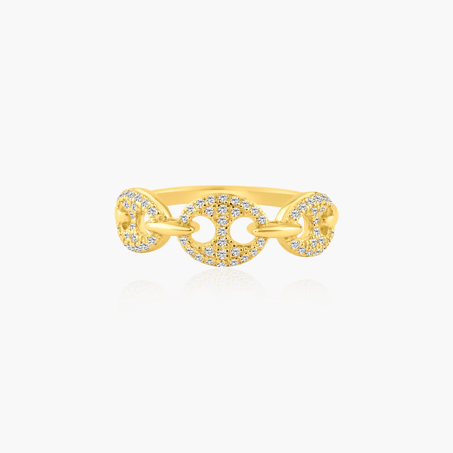 14K Yellow Gold Dainty Pave Diamond Link Ring - R606282