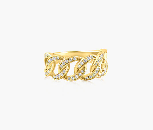 14K Yellow Gold Pave Diamond Chain Link Ring  - R60628402