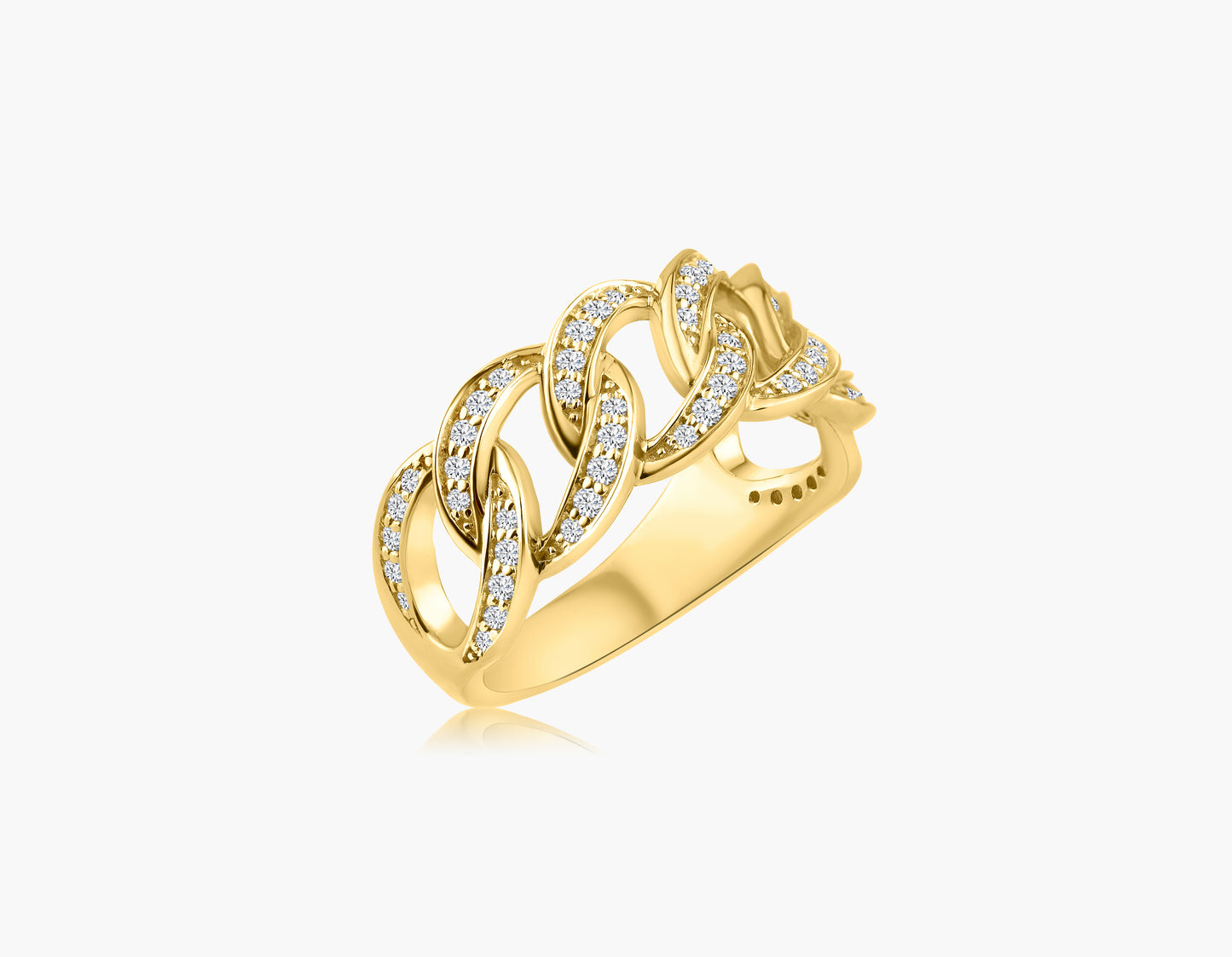 14K Yellow Gold Pave Diamond Chain Link Ring  - R60628402