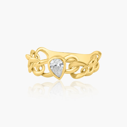 14K Yellow Gold Pear Bezel Chain Link Ring-R60633602