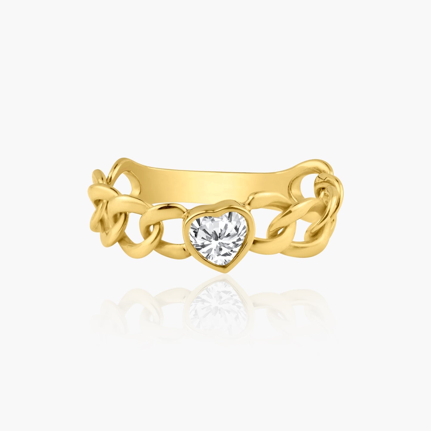 14K Yellow Gold Heart Bezel Chain Link Ring-R60633606