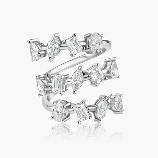 14K White Gold Mixed Cut Diamond Wrap Ring-R60645002