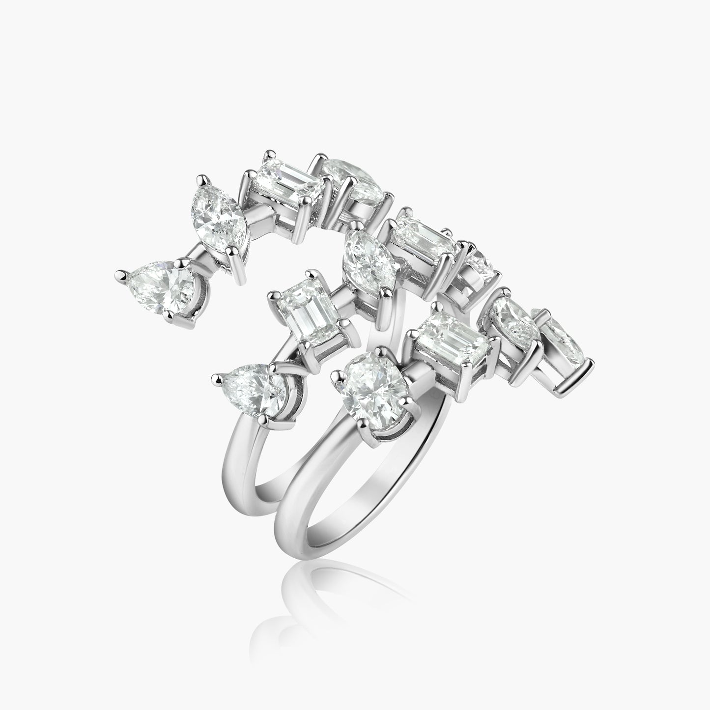 14K White Gold Mixed Cut Diamond Wrap Ring-R60645002