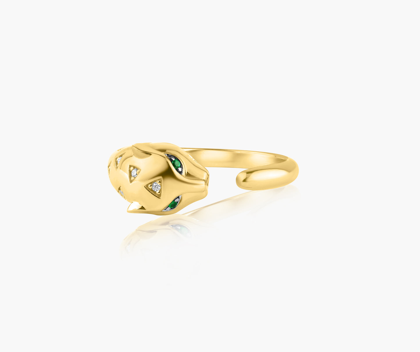 14K Yellow Gold Emerald Eye Panther Ring - R606459