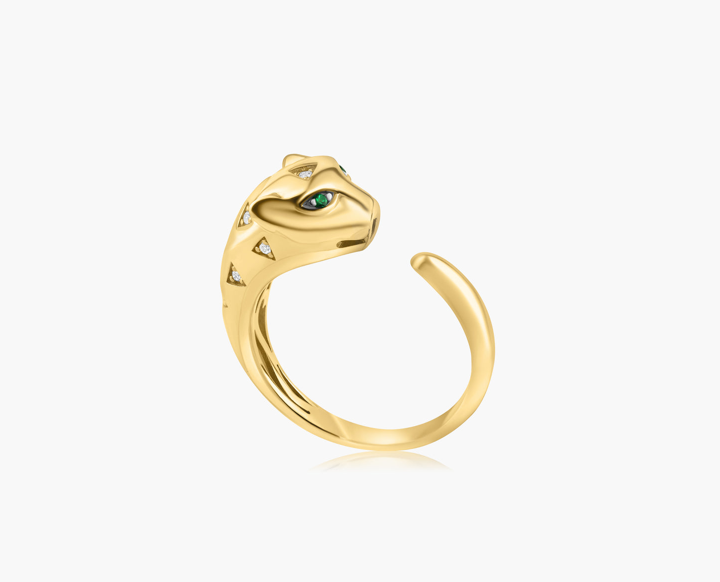 14K Yellow Gold Emerald Eye Panther Ring - R606459