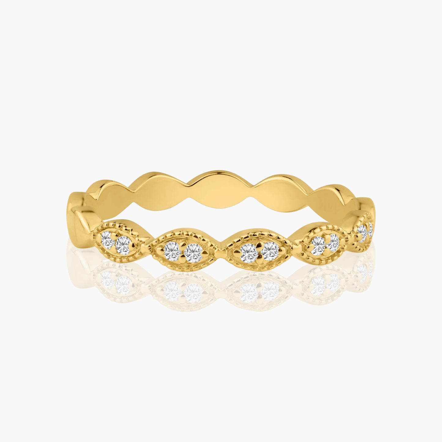 14K Yellow Gold Dainty Round Diamond Band - R60647601