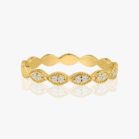 14K Yellow Gold Dainty Round Diamond Band - R60647601