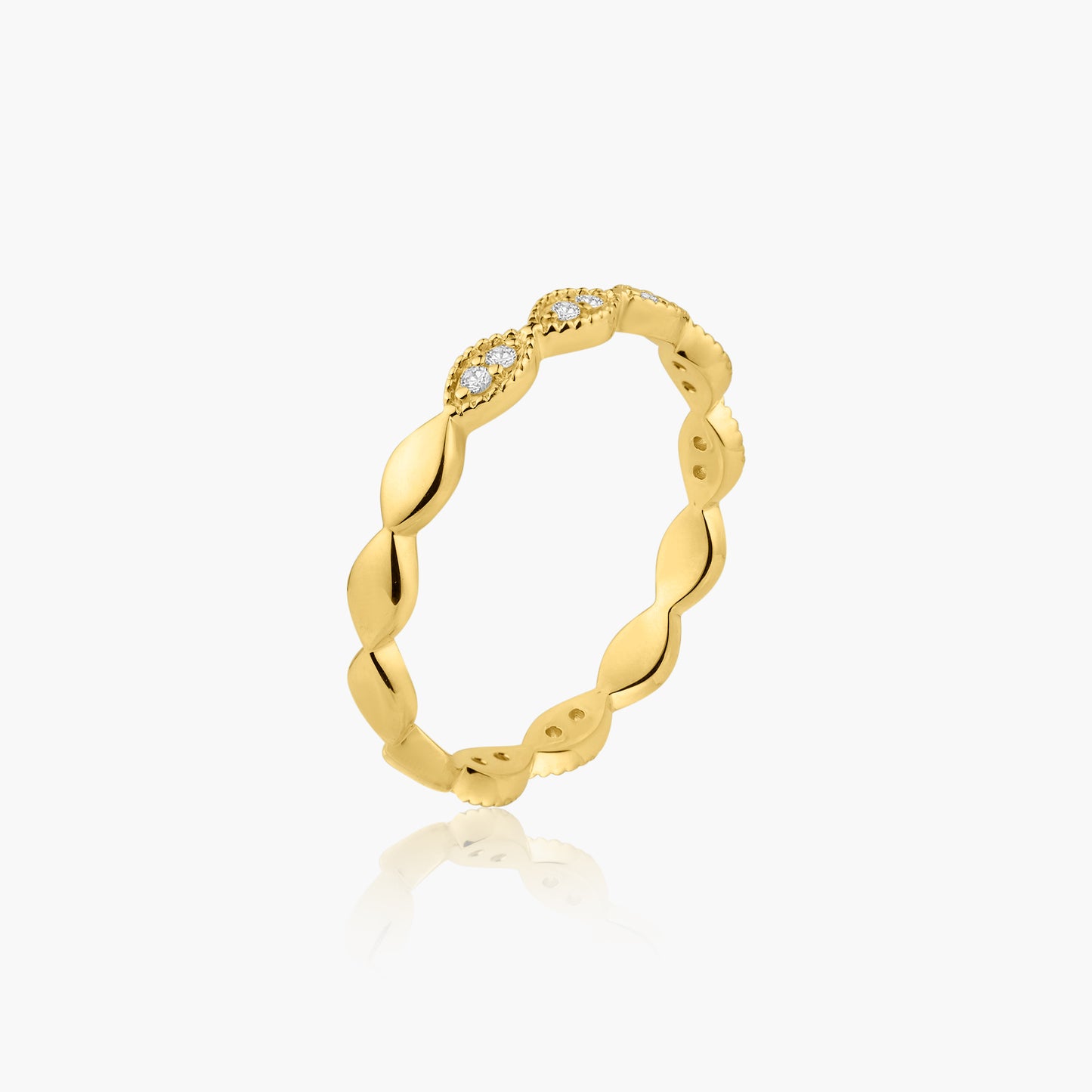 14K Yellow Gold Dainty Round Diamond Band - R60647601