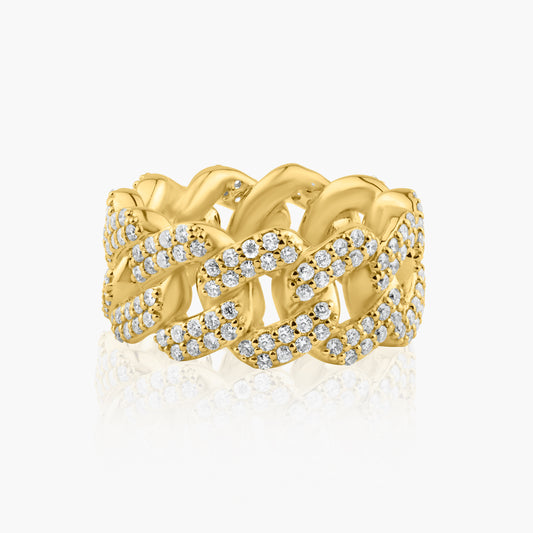 14K Yellow Gold Pave Diamond Chain Link Ring - R606485