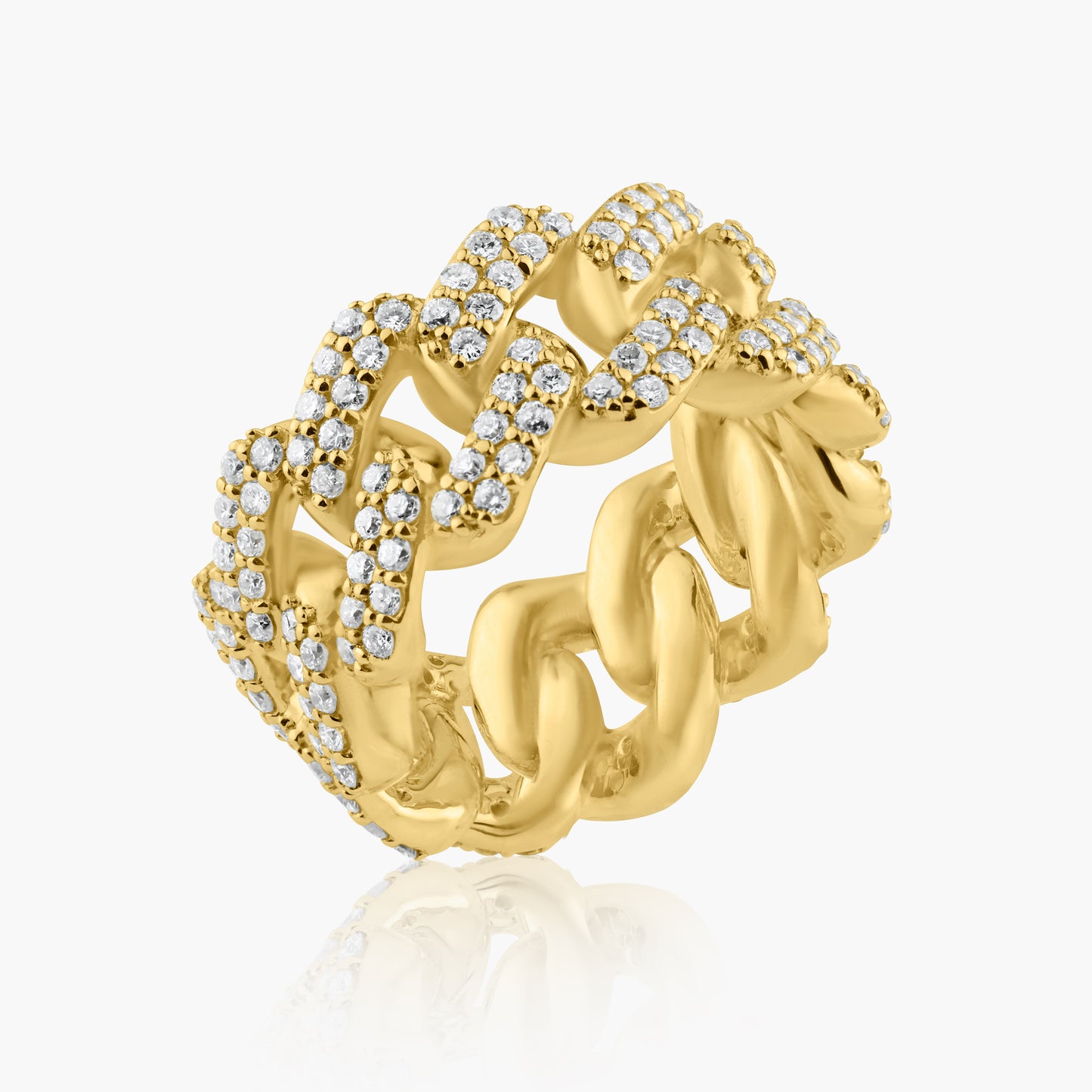 14K Yellow Gold Pave Diamond Chain Link Ring - R606485