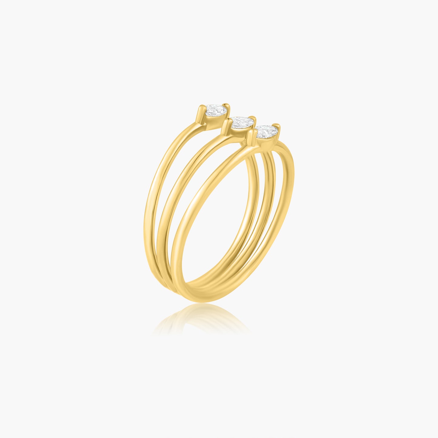 14K Yellow Gold Three Row Dainty Ring - R60648602