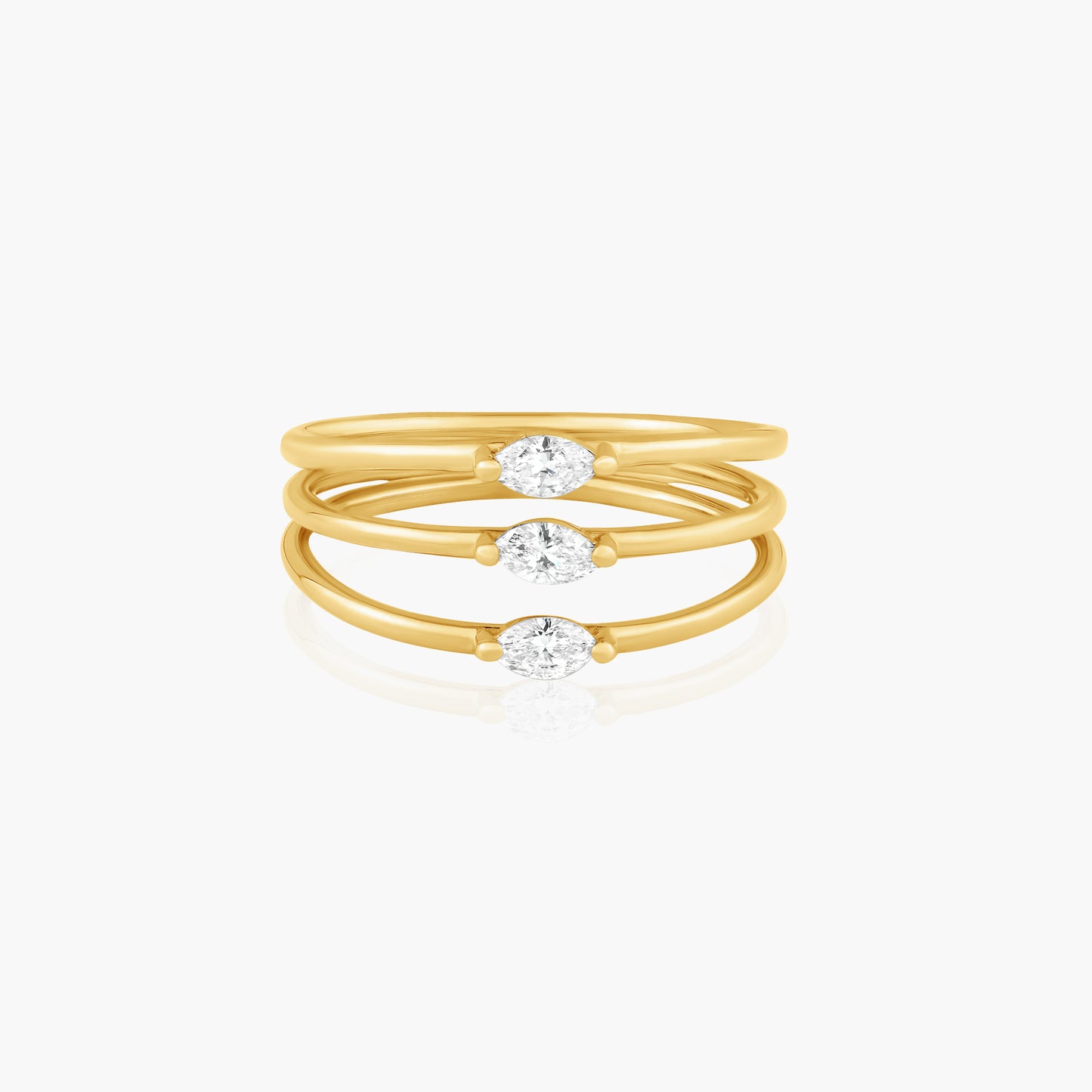 14K Yellow Gold Three Row Dainty Ring - R60648602