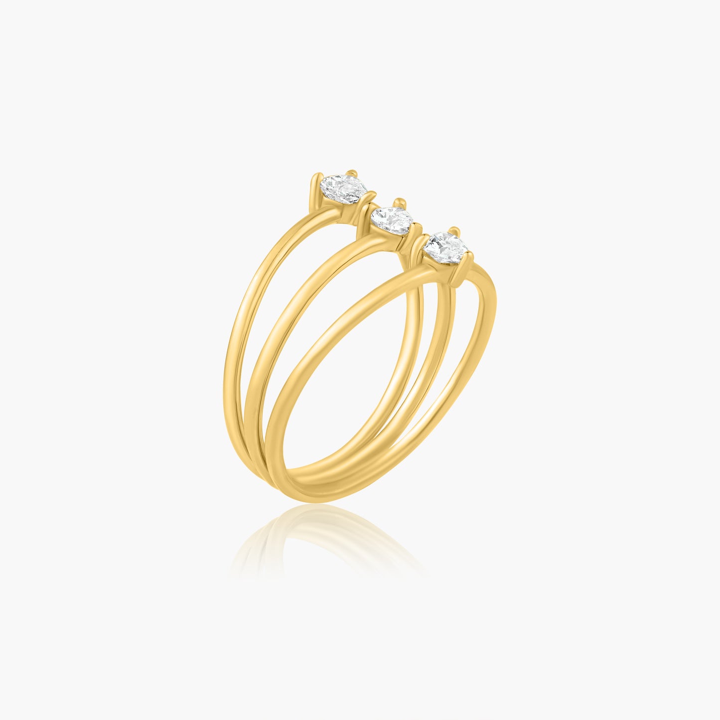 14K Yellow Gold Three Row Dainty Ring - R60648603