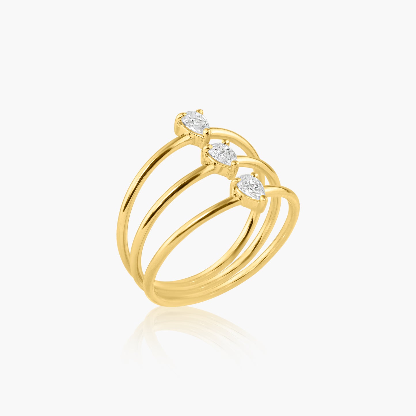 14K Yellow Gold Dainty Three Row Ring  - R60648605