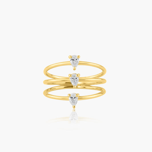 14K Yellow Gold Dainty Three Row Ring  - R60648605