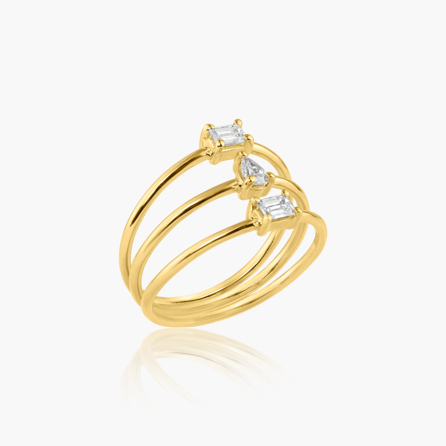 14K Yellow Gold Dainty Three Row Ring  - R60648606