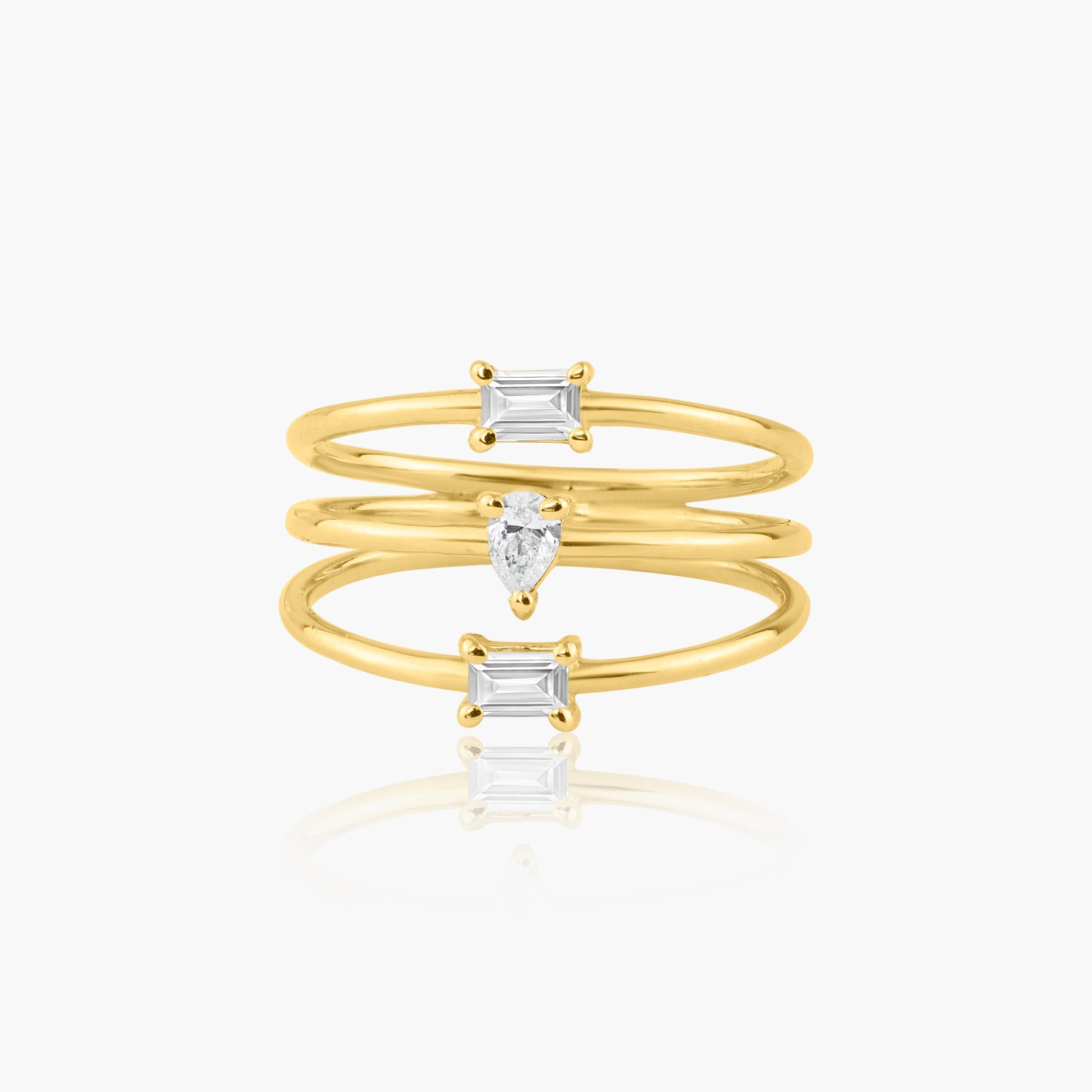 14K Yellow Gold Dainty Three Row Ring  - R60648606