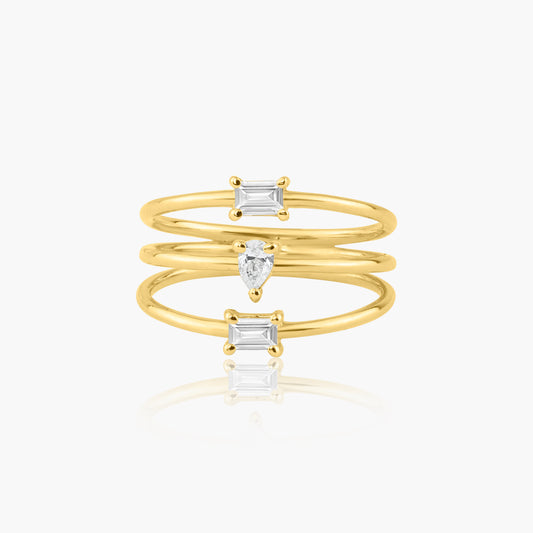 14K Yellow Gold Dainty Three Row Ring  - R60648606