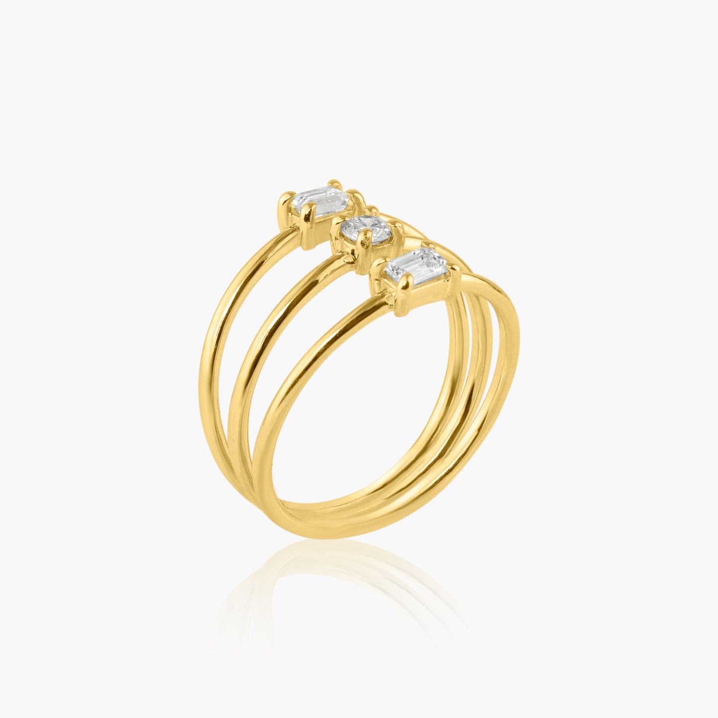 14K Yellow Gold Dainty Three Row Ring  - R60648607