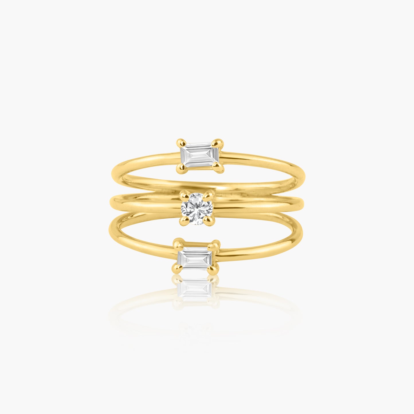 14K Yellow Gold Dainty Three Row Ring  - R60648607