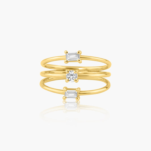 14K Yellow Gold Dainty Three Row Ring  - R60648607