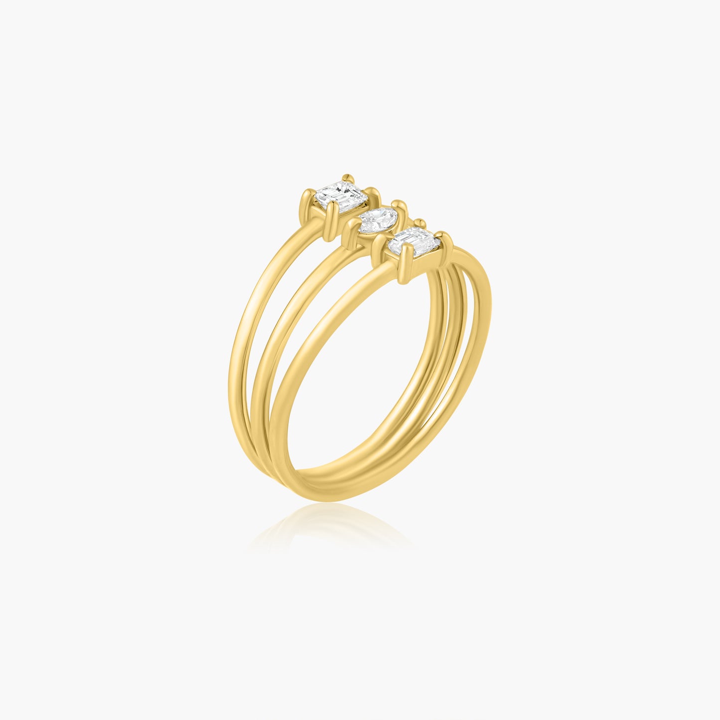 14K Yellow Gold Three Row Dainty Ring - R60648610