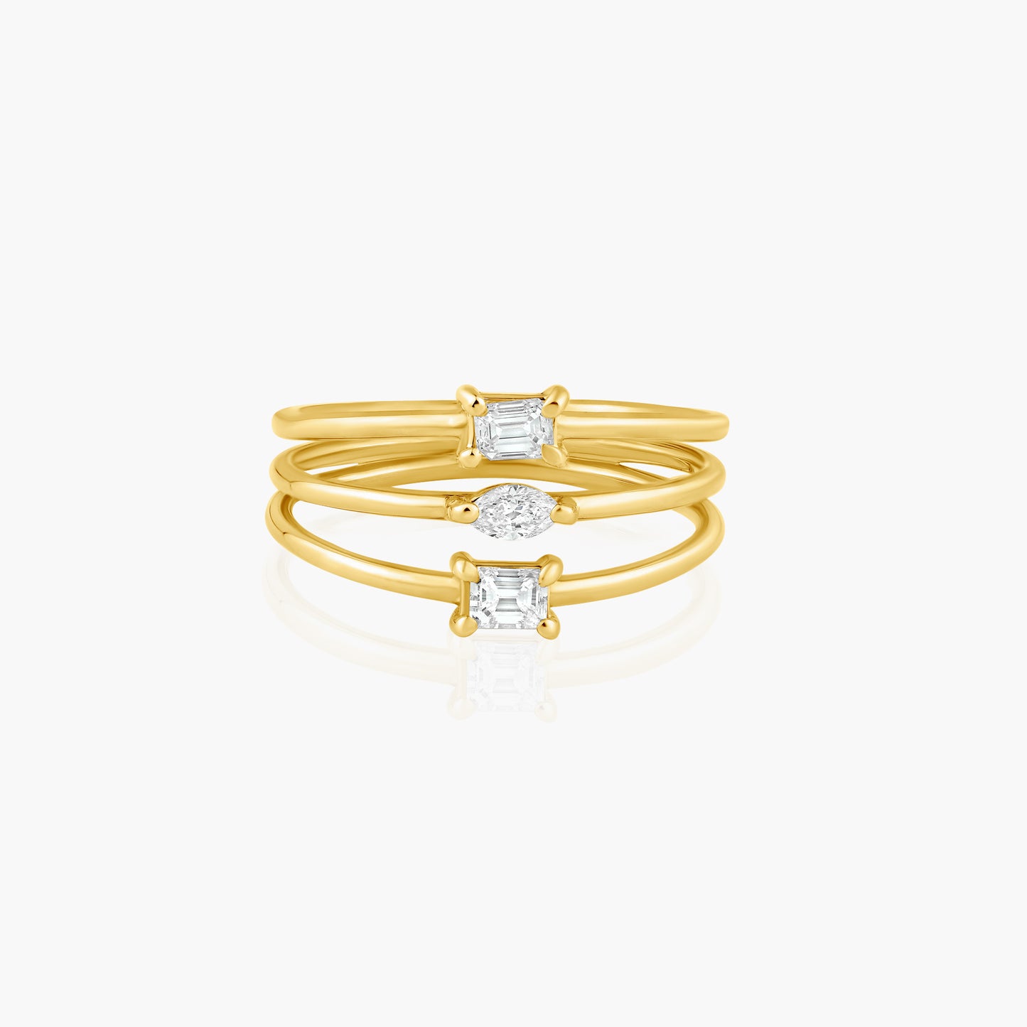 14K Yellow Gold Three Row Dainty Ring - R60648610