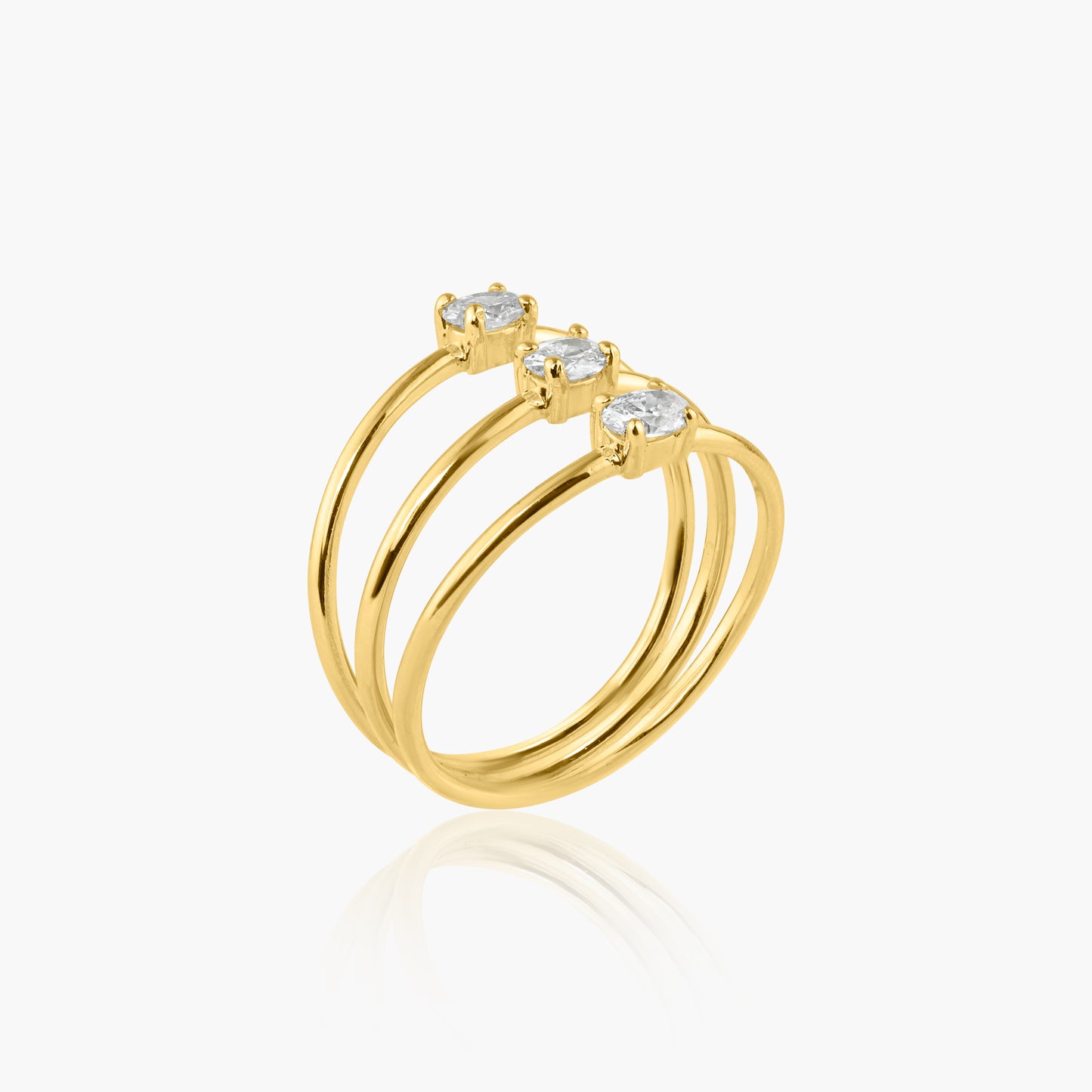 14K Yellow Gold Dainty Three Row Ring  - R60648909