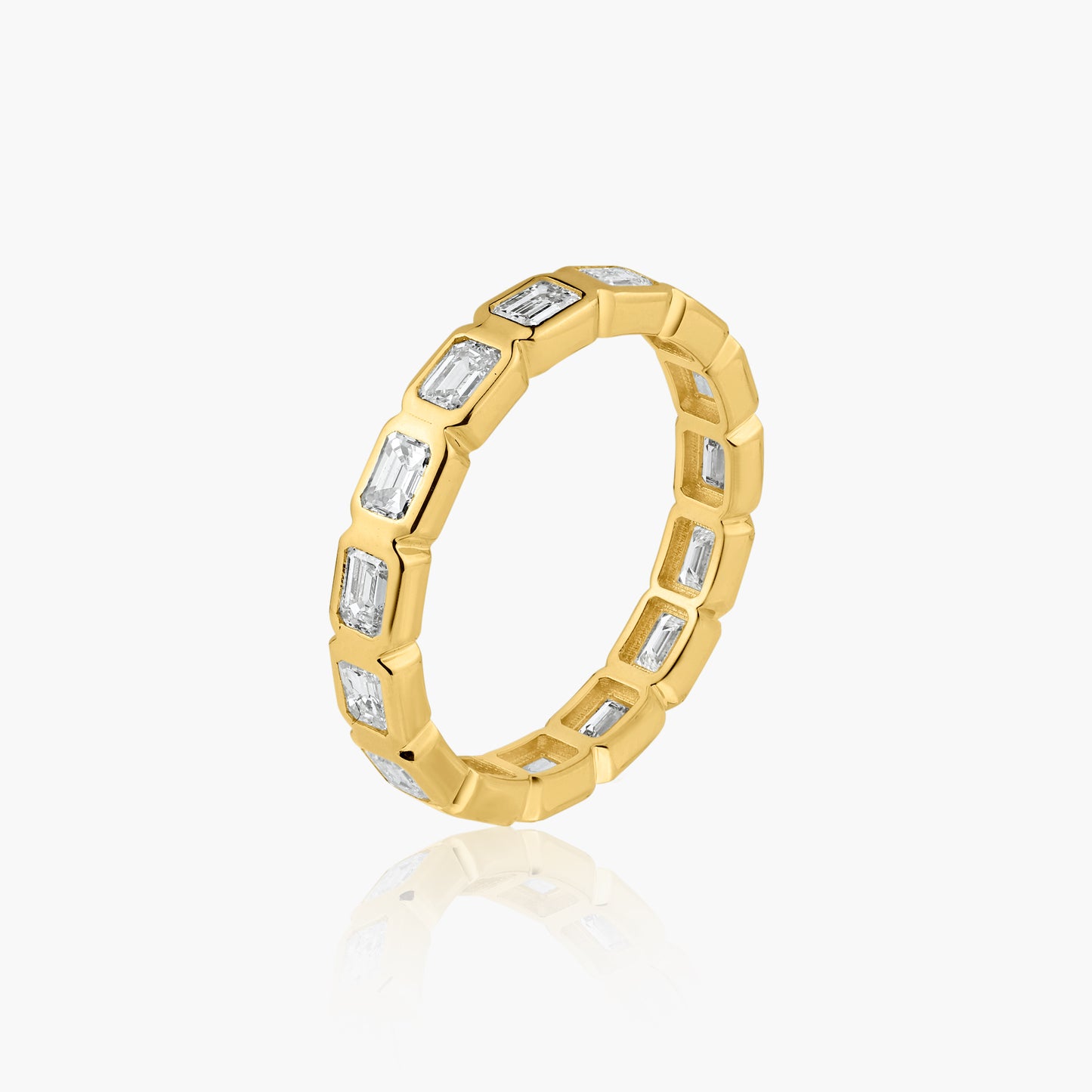 14K Yellow Gold Emerld Cut Bezel Eternity Band - R60649811